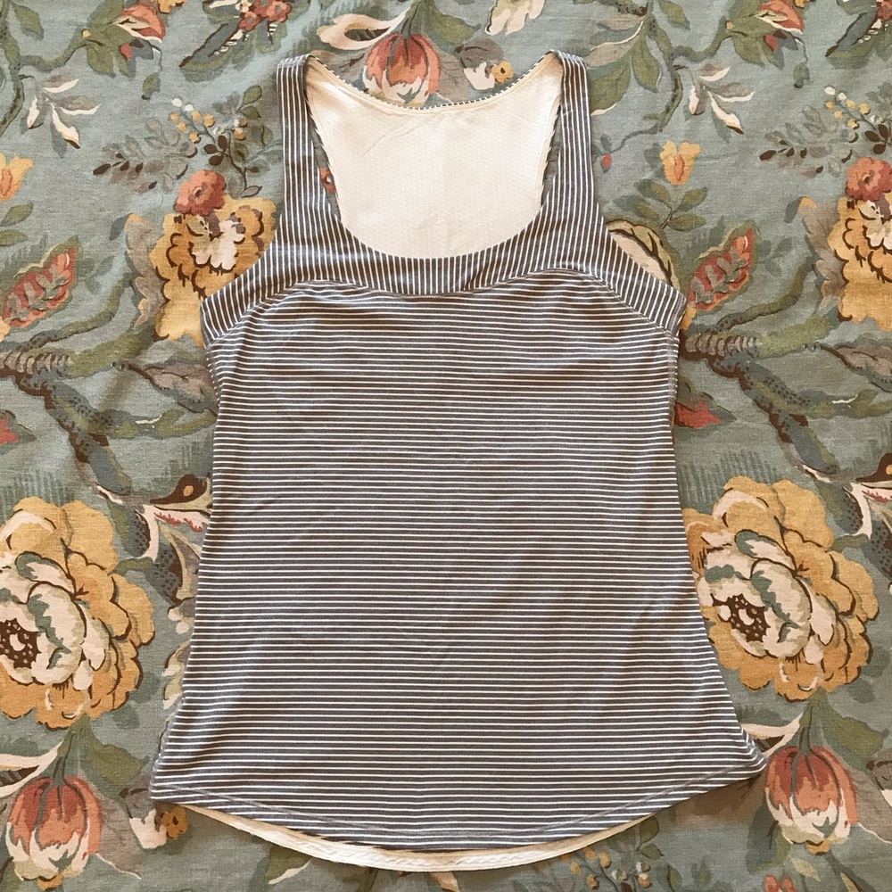 Lululemon Gray White Striped Racerback Tank Top 8?